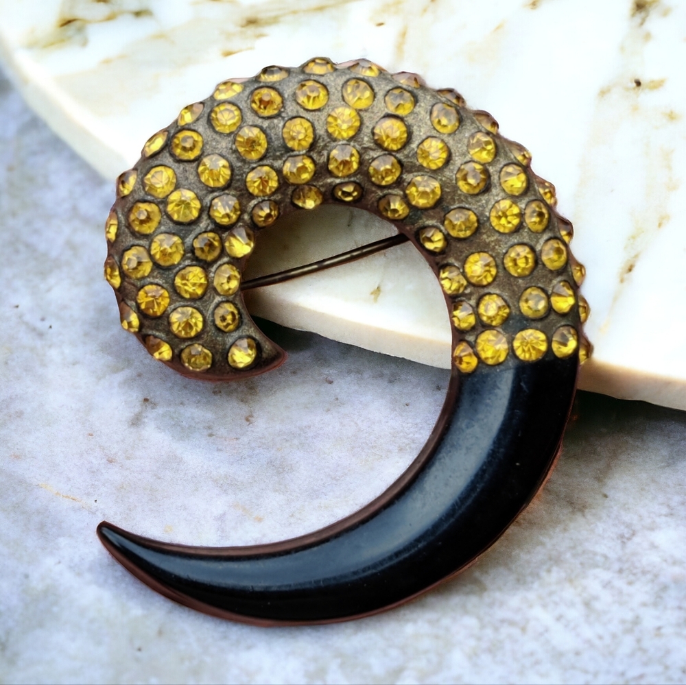 Antique victorian brass horn brooch